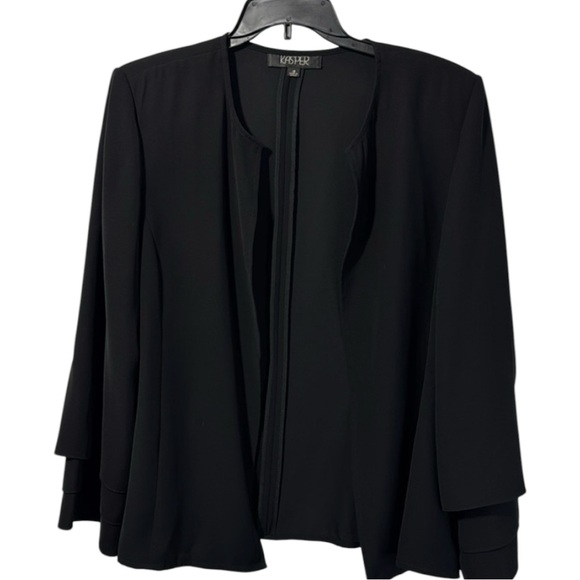 Kasper‎ Jacket Black Open Front Tiered Sleeve Round Neck in Size 18  EUC - Picture 1 of 13